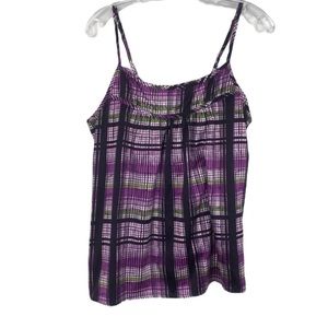 New York & Company Silky Purple Plaid Camisole Top